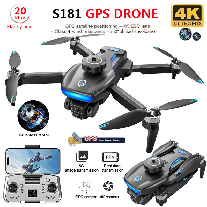 Fpv Brushless Rc Drone 4K - Quadcopter dobrável sem escova profissional, GPS